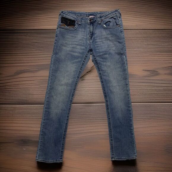 VINTAGE True Religion Ricky Straight Flap Jeans W32 MADE IN USA Y2K Horseshoe - Picture 1 of 7